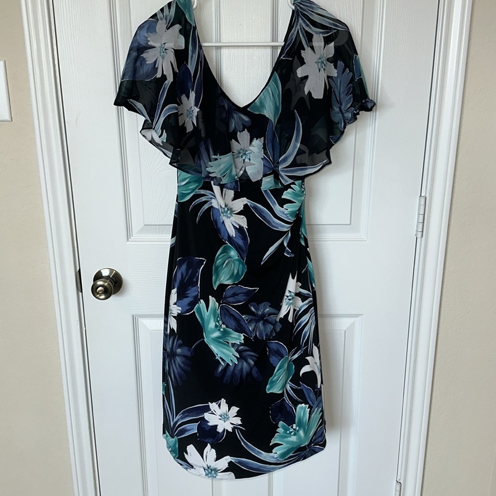 Connected Apparel Blue Sheath Midi Dress with Flutter Sleeves Size 8 - Picture 7 of 14